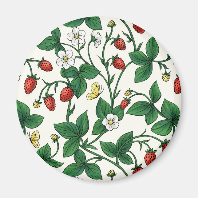 Aimant Fraises sauvages rouge/jaune/vert/blanc cassé (Devant)