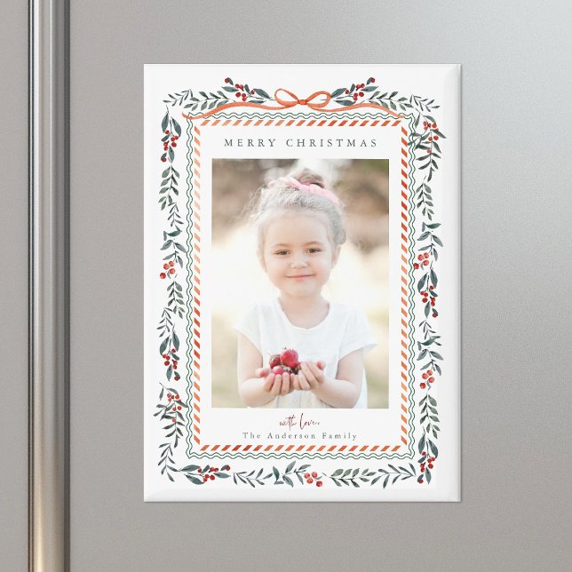 Aimant Frame Red Winterberry Joyeux Noël Photo (Créateur téléchargé)