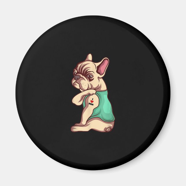 Aimant français bulldog i love maman tatouage amant cadea (Devant)