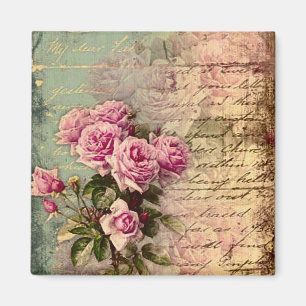 Aimant francais chic, shabby chic, roses roses roses, flo