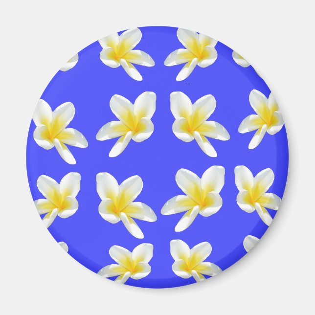 Aimant Frangipanis Jaune Sur Bleu, (Devant)