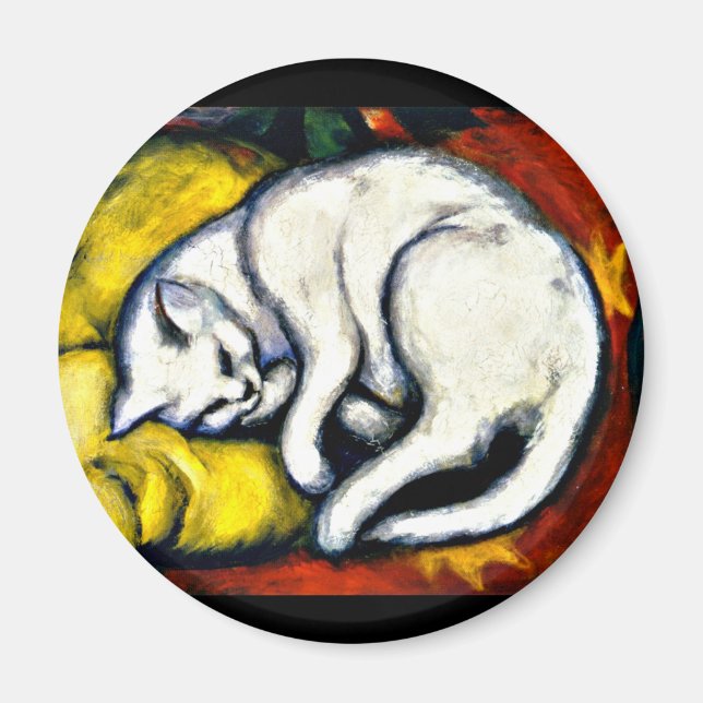 Aimant Franz Marc - Chat Blanc, peinture d'art, (Devant)