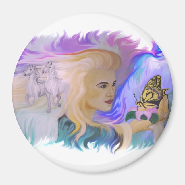 Aimant Frau mit Pferd und Schmetterling à la main (Devant)