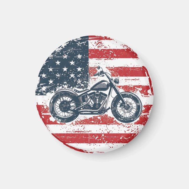 Aimant Freedom Ride : Moto rétro et drapeau américain (Devant)
