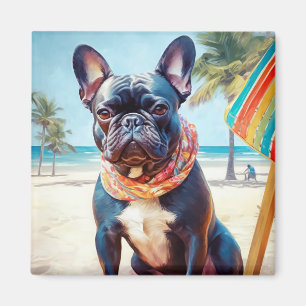 Aimant French Bulldog sur la plage, cadeau d'été pour amo