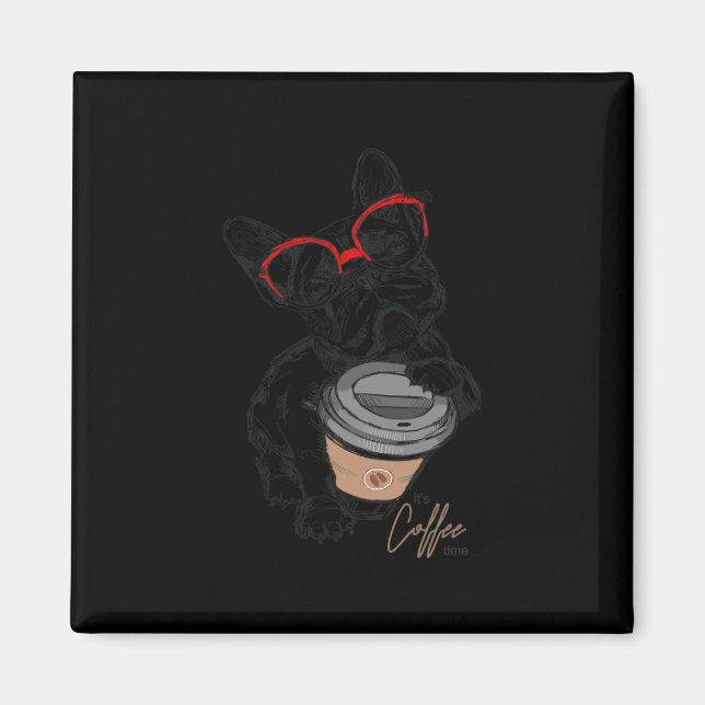 Aimant French Bulldog With Gles Coffee Cadeau (Devant)