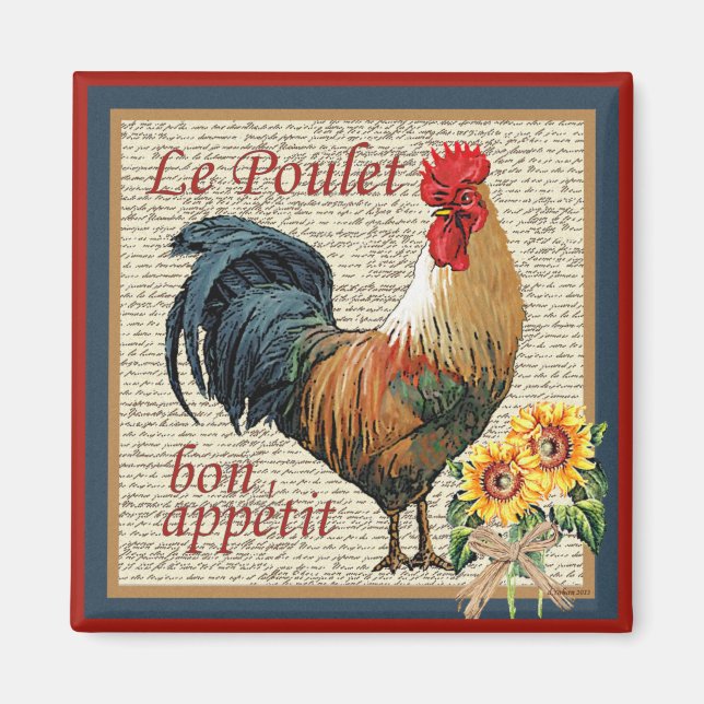 Aimant French Country Kitchen Rooster Vintage (Devant)