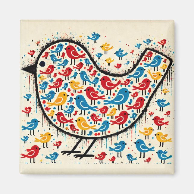 Aimant frigidaire d'oiseaux occupé (Devant)