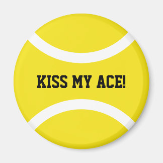 Aimant frigo à balle de tennis rond jaune KISS MY