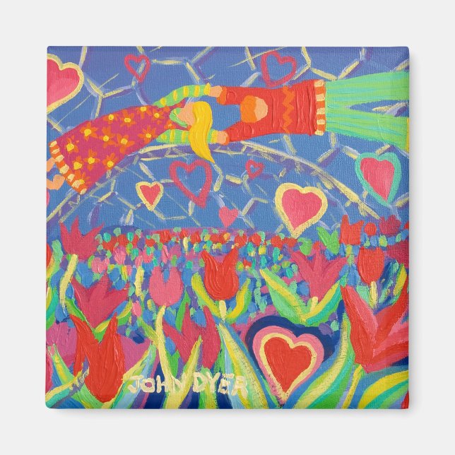 Aimant Frigo Art : Tentation dans les tulipes (Devant)