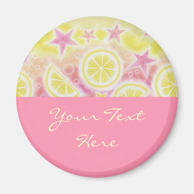 Aimant frigo citron rose "Your Text" (Devant)