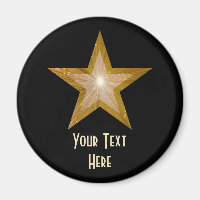 Aimant frigo "Gold" Star "Your Text" noir