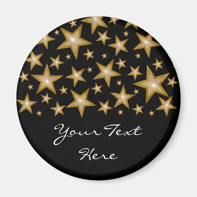 Aimant frigo Gold Stars 'Your Text' noir (Devant)