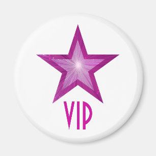 Aimant frigo rose Star 'VIP' rond blanc