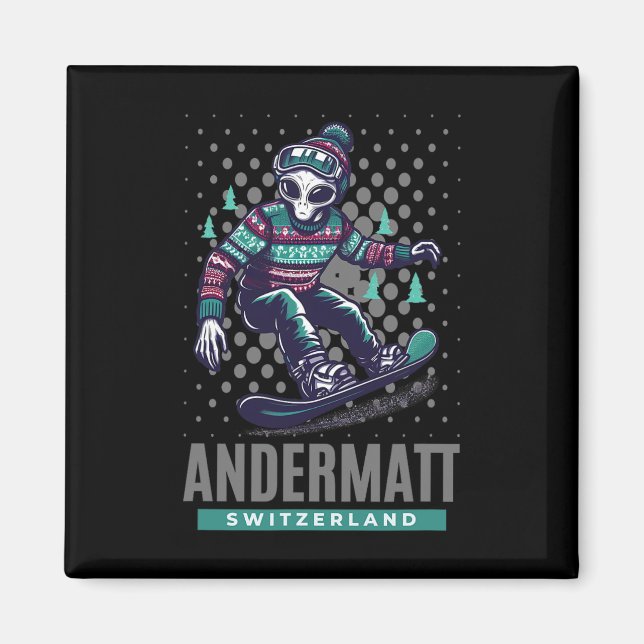 Aimant Frissons cosmiques - Snowboard Alien À Andermatt S (Devant)