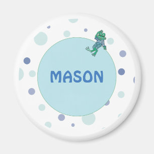 Aimant Frog in Jeans, Birthday, Polka Dots, Custom Name
