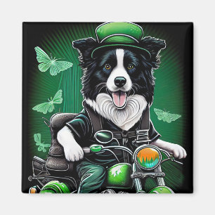 Aimant Frontière Collie Chien Conduite Vélo St. Patrick's