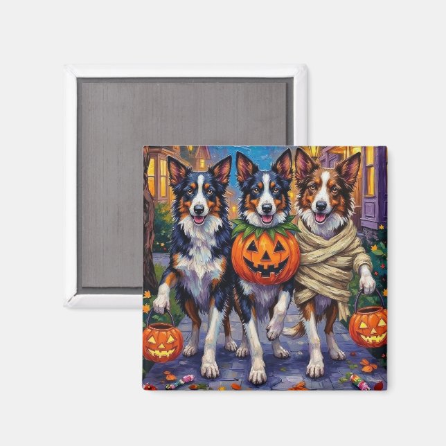 Aimant Frontière Collie Chiens Trick-or-Treating à Hallow (Recto/Verso)