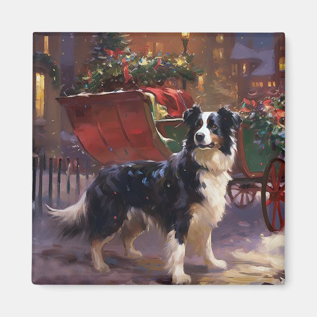 Aimant Frontière Collie Festive de Noël (Devant)
