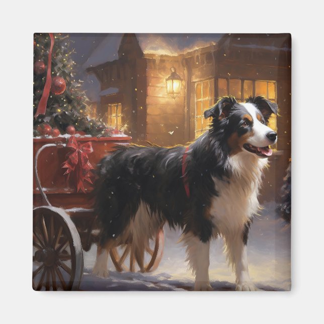 Aimant Frontière Collie Festive de Noël (Devant)