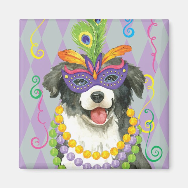 Aimant Frontière de Mardi Gras Collie (Devant)