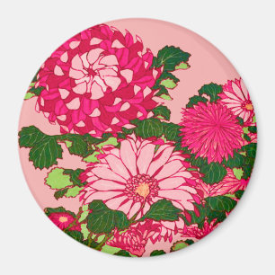 Aimant Frontière des fleurs japonaises, Fuchsia et Coral 