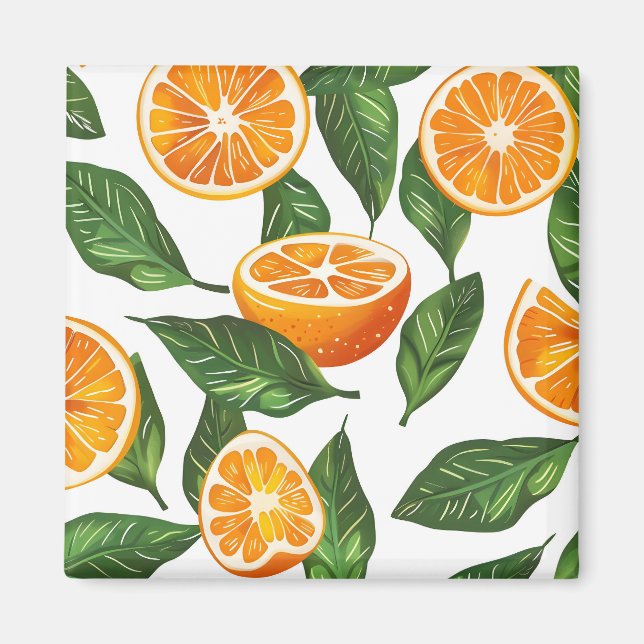 Aimant Fruit Botanique Orange Citrus Sans Couture (Devant)