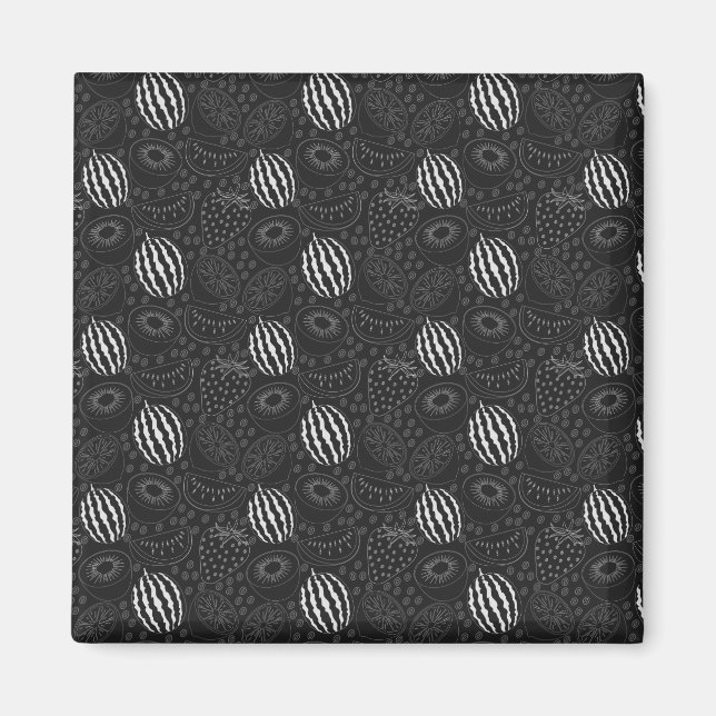 Aimant Fruit sans couture motif noir et blanc Tropical (Devant)