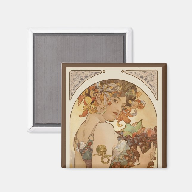 Aimant Fruits d'Alphonse Mucha, Art Nouveau Vintage (Recto/Verso)