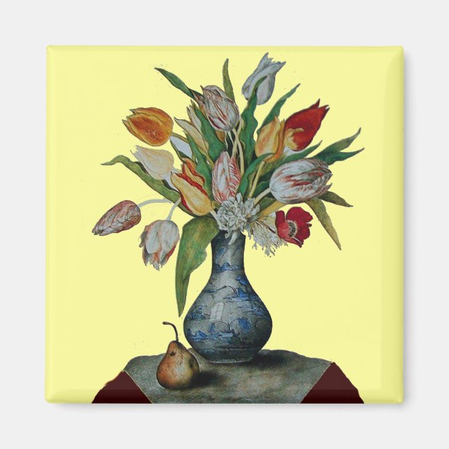 AIMANT FRUITS ET FLEURS DE SAISON - TULIPS EN VASE BLEUE (Devant)