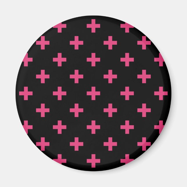 Aimant Fuchsia polka croise sur noir (Devant)