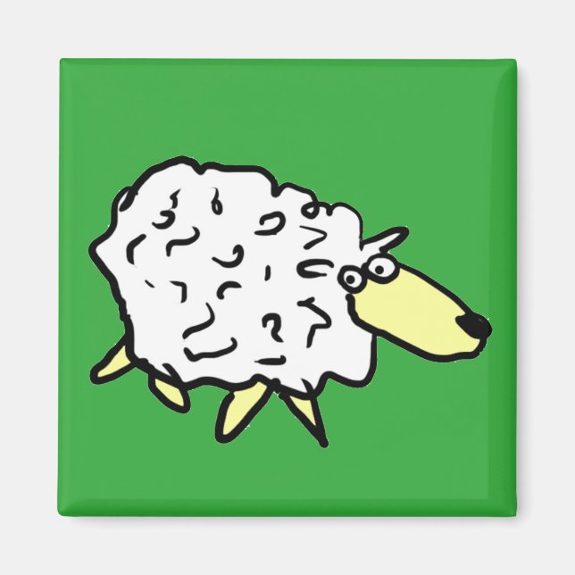 Aimant Fun Cartoon Sheep en noir, blanc et vert (Devant)