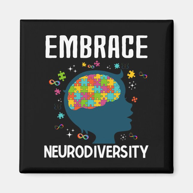 Aimant Fun Embrasser Neurodiversity Citation Sensibilisat (Devant)