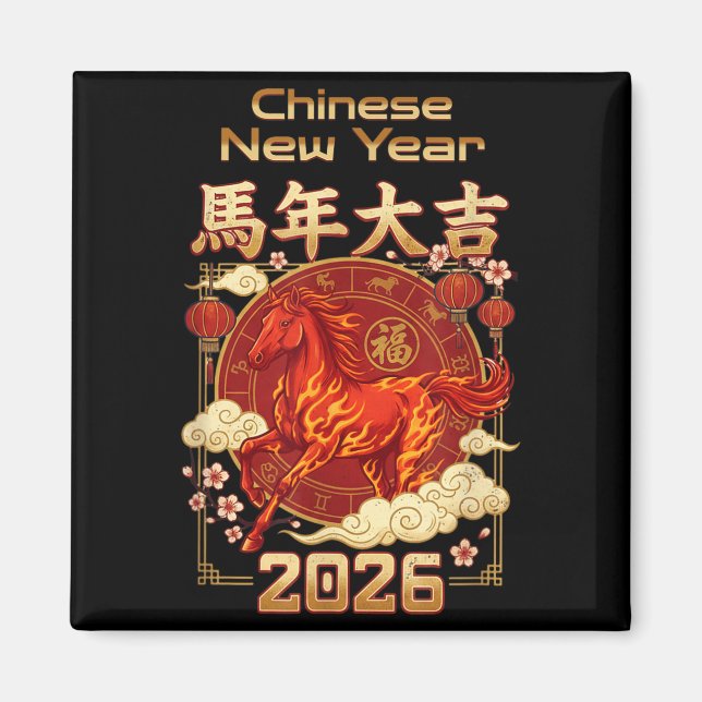Aimant Fun Fire Horse 2026 Lunar New Year Energy Adventur (Devant)