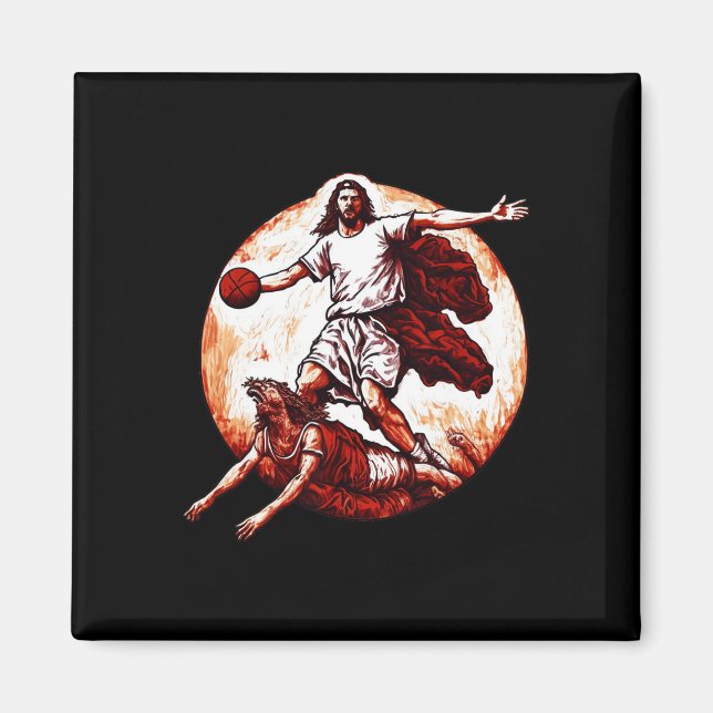 Aimant Fun Jésus Traversant Le Diable Christian Basketba (Devant)