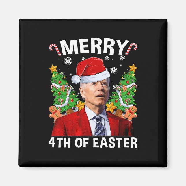 Aimant Fun Joe Biden Noël Santa Hat Joyeux 4ème Eas (Devant)