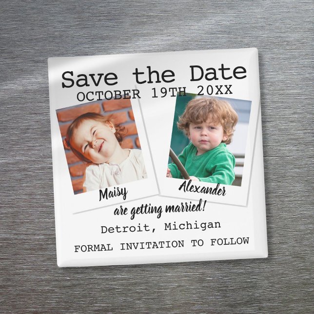 Aimant Fun Moderne Enfance Photos Mariage Enregistrer La  (Modern Fun Childhood Photos Wedding Save The Date Magnet)