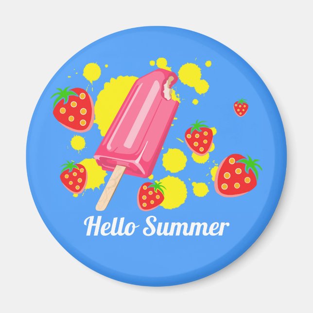 Aimant Fun Popsicle rose et fraises Bonjour été (Devant)