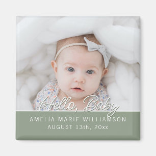 Aimant Fun Script Hello Baby Vert Sauge