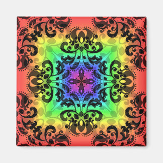 Aimant Funky arc-en-ciel carré damask