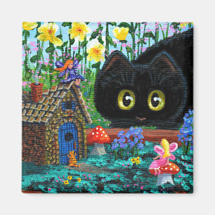 Aimant Funky Black Cat Fairy Garden Créationarts