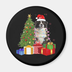 Aimant Funky Bordure Collie Arbre de Noël Joyeux Noël