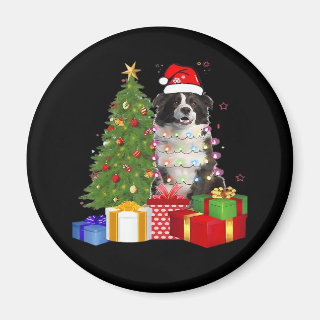 Aimant Funky Bordure Collie Arbre de Noël Joyeux Noël (Devant)
