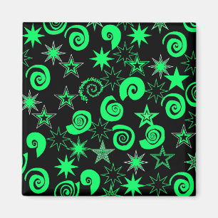Aimant Funky Lime Green Black Stars Fun Motif