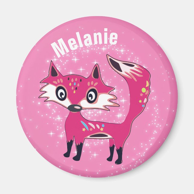 Aimant Funky mignon Renard rose Personnalisé (Devant)