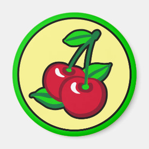 Aimant Funky Rouge Vert Cerises Noires Fruit Pop Art