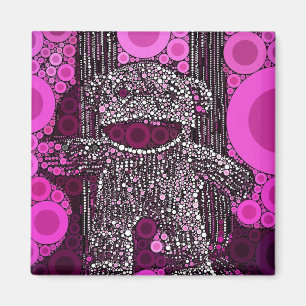 Aimant Funky Sock Monkey Circles Bubbles Pop Art