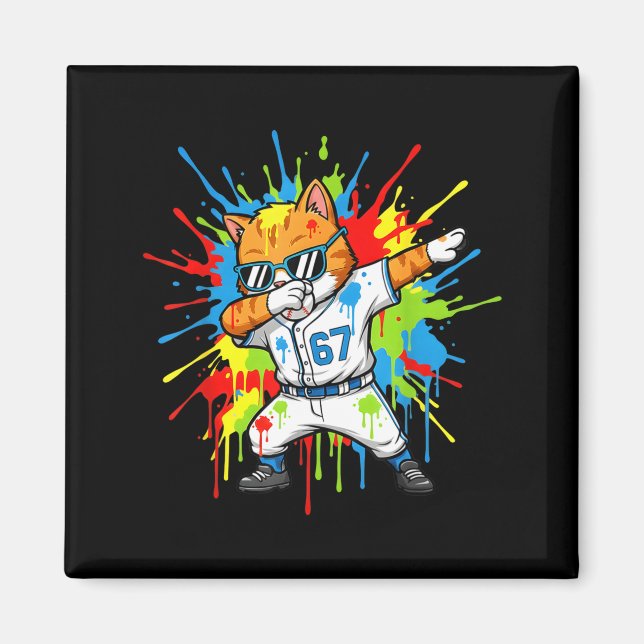 Aimant Funny 67 Baseball Dabbing Cat 6 7 Dripng Ice Cream (Devant)