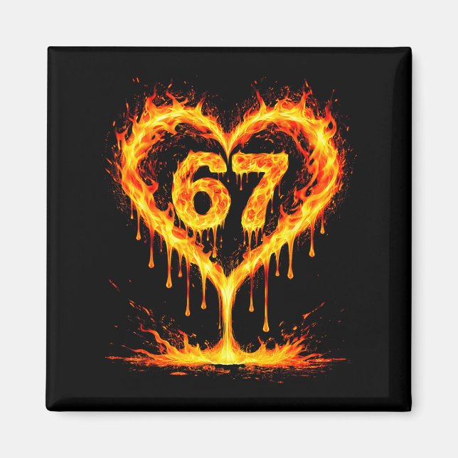Aimant Funny 67 Flames Heart Love Six Seven Meme Celebrat (Devant)