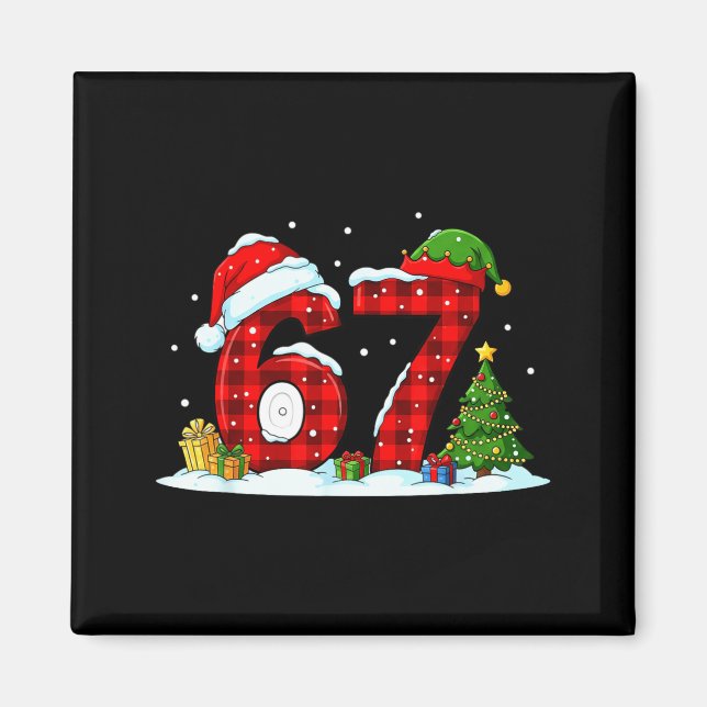 Aimant Funny 67 Meme Six Seven Christmas Buffalo Red Plai (Devant)